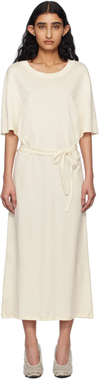 Lemaire Off-white Belted Rib T-shirt Midi Dress In Wh048 Light Cream