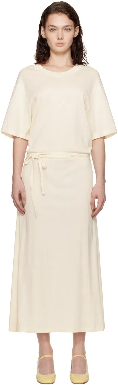 Lemaire Off-white Belted Rib T-shirt Midi Dress In Wh048 Light Cream