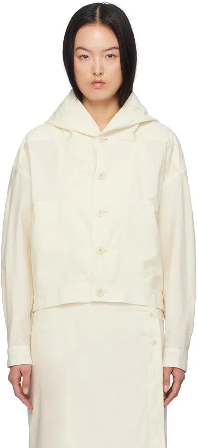 Lemaire Off-white Hooded Bomber Jacket In Ye500 Lemon Glaze