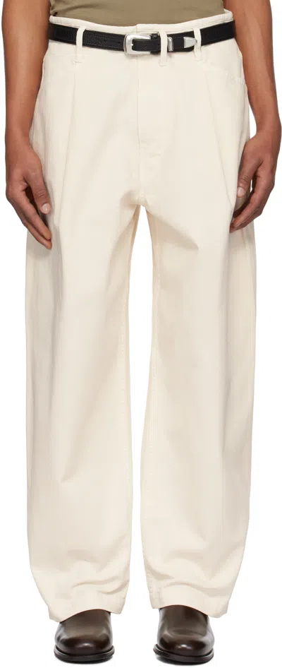Lemaire Off-white Pleated Workwear Jeans In Wh004 Snowy Off Whit