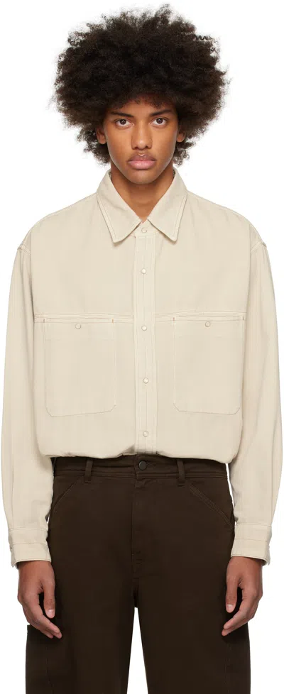 Lemaire Off-white Snaps Denim Shirt In Bg231 Denim Snow Oat