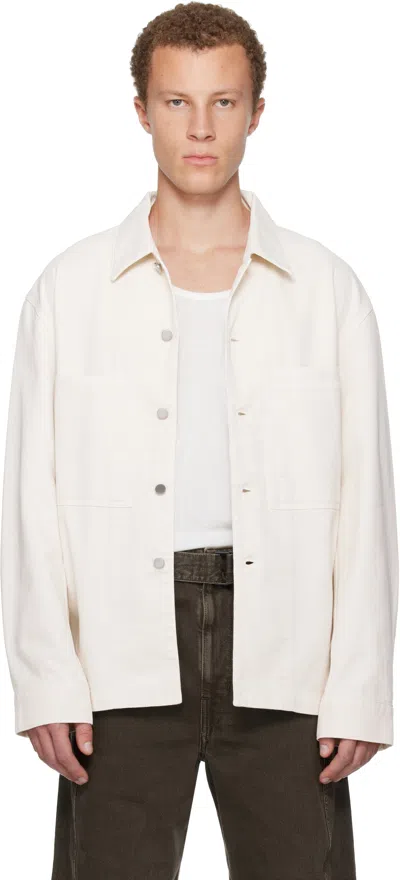 Lemaire Off-white Workwear Denim Overshirt In Animal Print