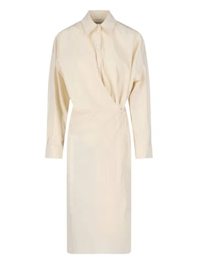 Lemaire Asymmetric Cotton And Silk Shirt Dress In White
