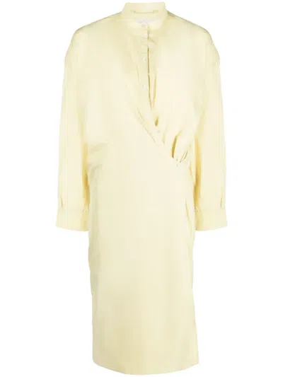 Lemaire Officer-collar Wrap Shirtdress In Yellow