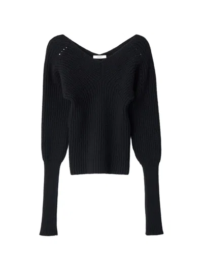 Lemaire Off-shoulder Sweater In Worsted Wool In Black