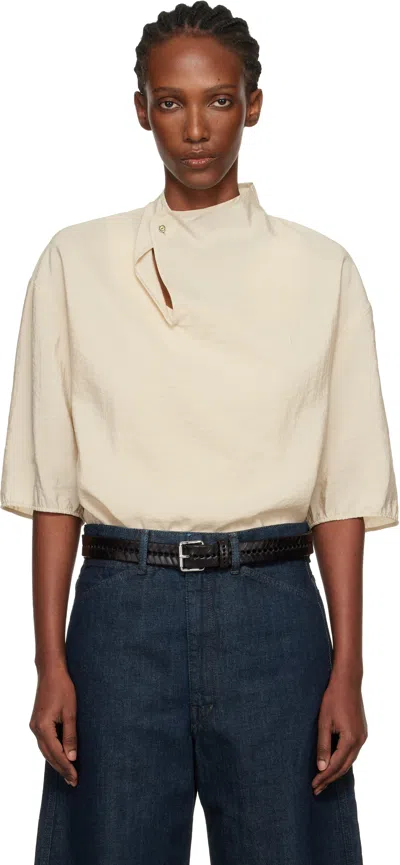 Lemaire Off-white Soft Collar Dry Silk Top In Neutral