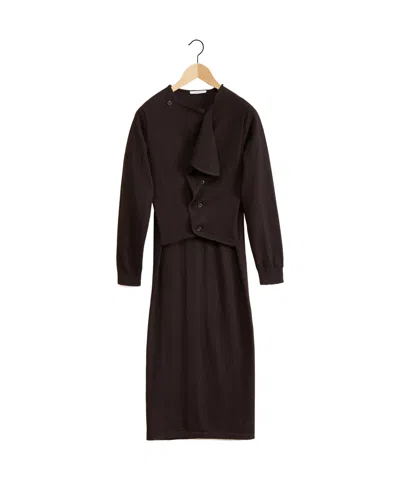 Lemaire Open-shirt Wool Dress In Black