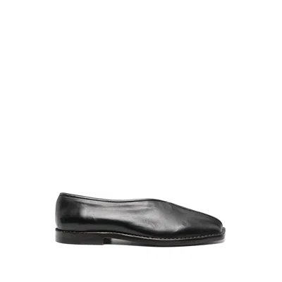 Lemaire Leather Loafer Slipper Round Toe Piping In Black