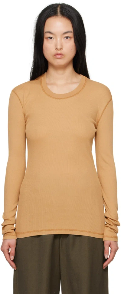 Lemaire Orange Rib Long Sleeve T-shirt In Bg239 Burnt Sand