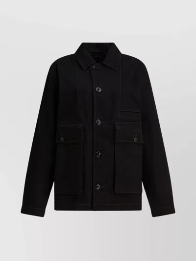 Lemaire Overshirt Jacket Collared Neck In Black