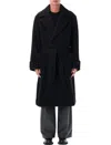 Lemaire Soft Coat In Wool And Alpaca Blend With Removable Belt In Black