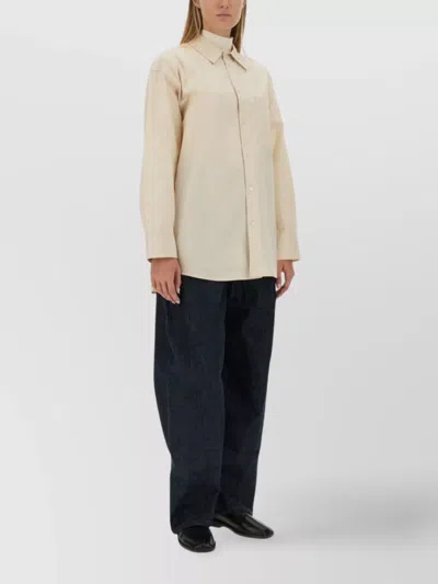 Lemaire Oversized Shirt With Chest Pocket And Long Sleeves In Neutral