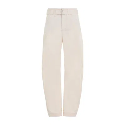 Lemaire Pale Ecru Beige Cotton Belted Tapered Pants In Neutrals