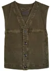 Lemaire Panelled Denim Gilet In Green