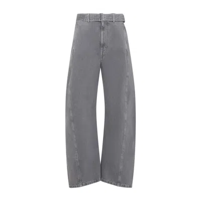 Lemaire Grey Twisted Belted Cotton Jeans In Gray