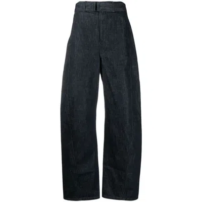 Lemaire High Waist Curved Cotton Jeans In Blue