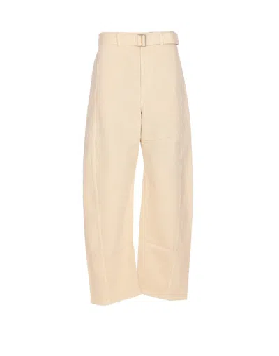 Lemaire High Waist Wide Trousers With Belt Detail In Pink