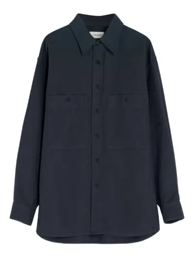 Lemaire Patch-pocket Twill Overshirt In Blue