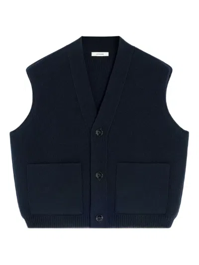 Lemaire Patch-pocket V-neck Cardigan In Blue