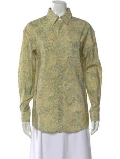 Pre-owned Lemaire Patterned Long Sleeve Button-up Top In Green