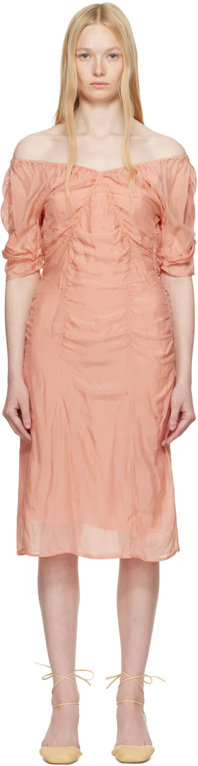 Lemaire Pink Silk Chiffon Parachute Midi Dress In Red
