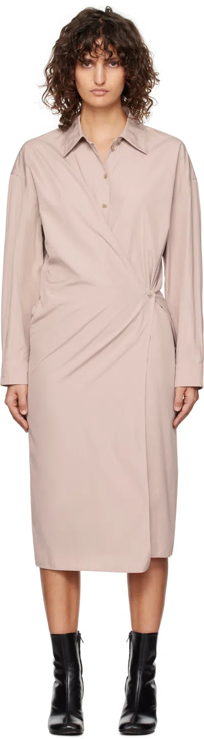 Lemaire Pink Straight Collar Twisted Midi Dress In Pu807 Violet Ice