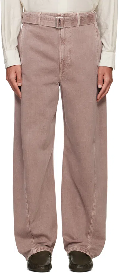 Lemaire Pink Twisted Belted Jeans In Pu814 Denim Snow Mau