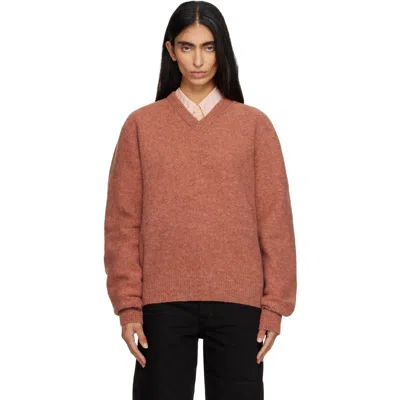 Lemaire Pink V-neck Sweater In Brown