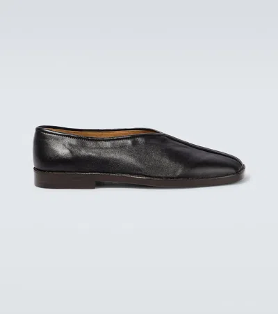 Lemaire Piped Leather Loafers In Black