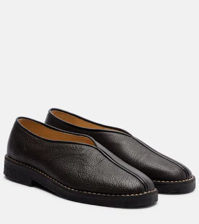 Lemaire Brown Solid Flat Piped Ballet Flats In Black