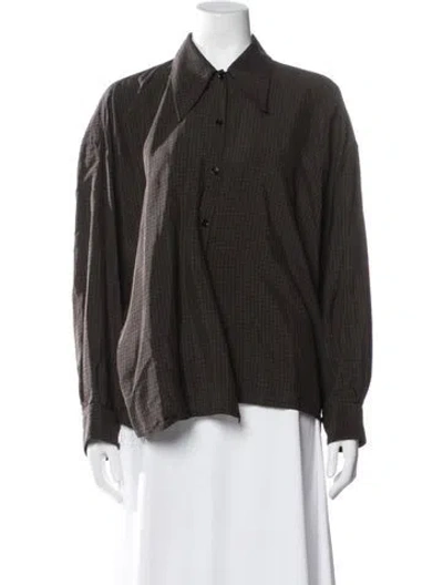 Pre-owned Lemaire Plaid Print Long Sleeve Button-up Top In Brown