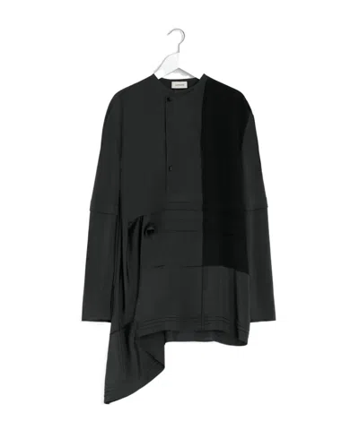 Lemaire Pleated Asymmetrical Blouse In Black