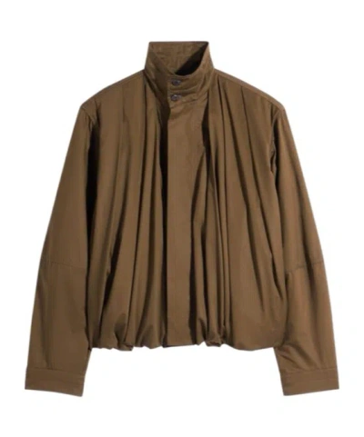 Lemaire Pleated Cotton-twill Jacket In Brown