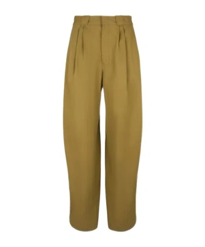 Lemaire Pleated Belt Ring Casual Pants In Green
