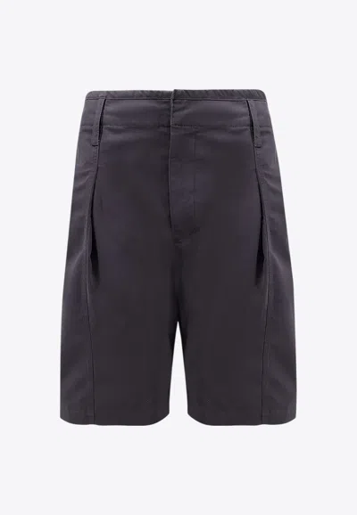 Lemaire Men Cotton Shorts With Maxi Pleats In Gray