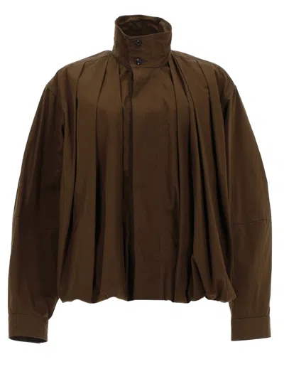 Lemaire Pleated Bomber Jacket In Brown