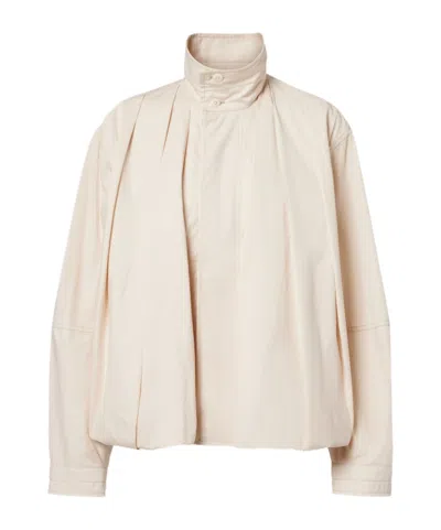 Lemaire Pleated Cotton Satin Jacket In White