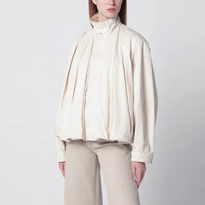 Lemaire Pleated Cream-colored Cotton Satin Jacket In Neutral