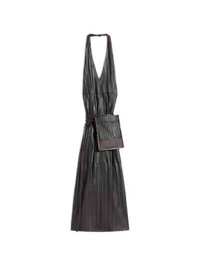 Lemaire Pleated Leather Apron Dress In Black