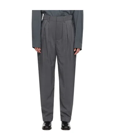 Lemaire Gray Soft Pleated Trousers In Bk991 Asphalt