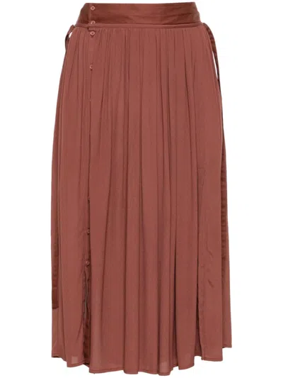 Lemaire Pleated Skirt In Brown