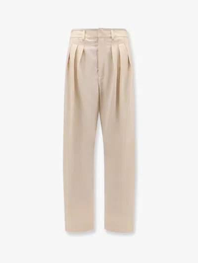 Lemaire Pleated Wool-blend Straight-leg Pants In Beige