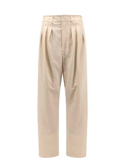 Lemaire Pleated Tailored Wool Blend Trouser In Brown