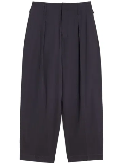 Lemaire Mens Belted Pleated Cotton-poplin Pants Grey Melange
