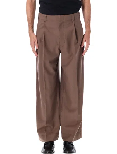 Lemaire Pleated Wide-leg Trousers In Brown
