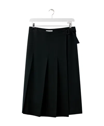 Lemaire Pleated Wool Wrap Skirt In Black