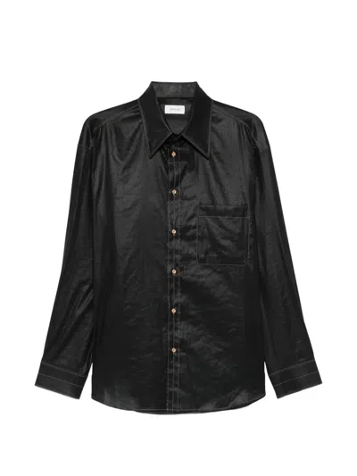 Lemaire Pocket Topstitching Shirt In Black