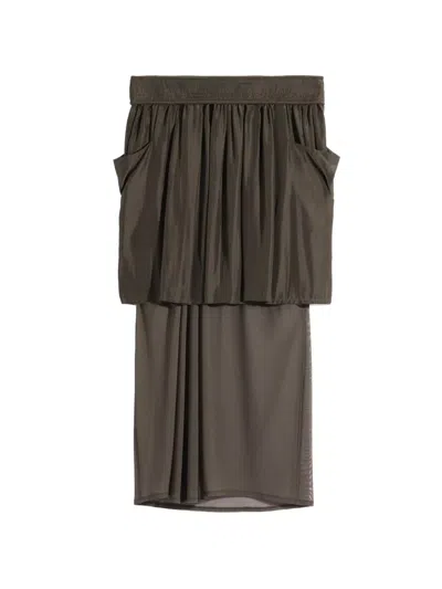 Lemaire Double Layer Skirt In Silk Habotai In Brown