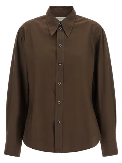 Lemaire Pointed Collar Cotton-silk Shirt In Brown