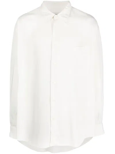Lemaire Pointed-collar Lyocell Shirt In 白色